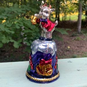 Vintage Christmas Bell with Doe-Eyed Reindeer Holding Her Own Bell